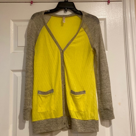 Yellow and Light Gray Button Up Cardigan - Picture 1 of 4